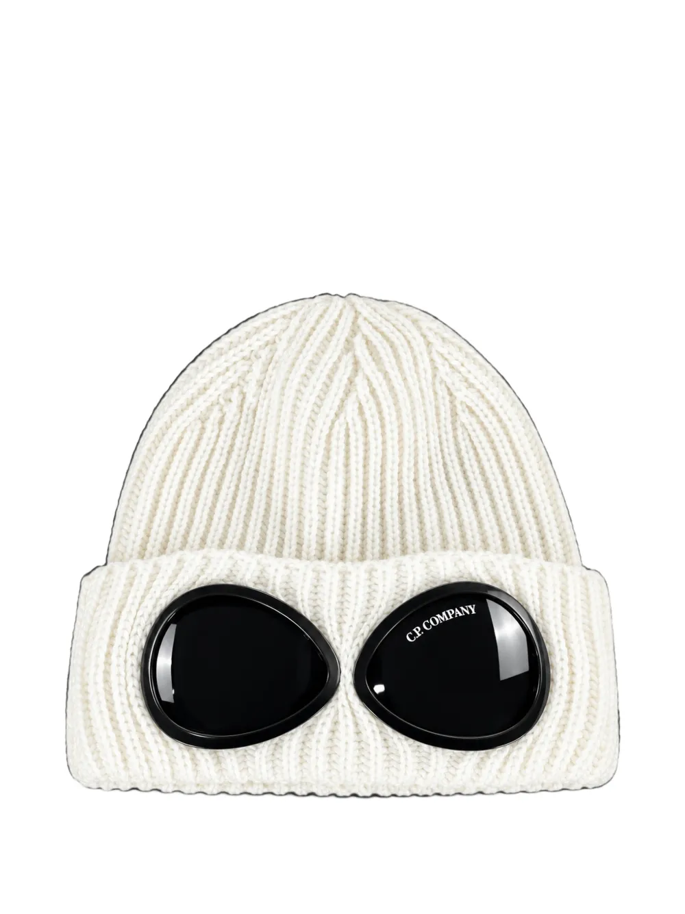 C.P. Company Kids Goggle-detail ribbed beanie hat Wit