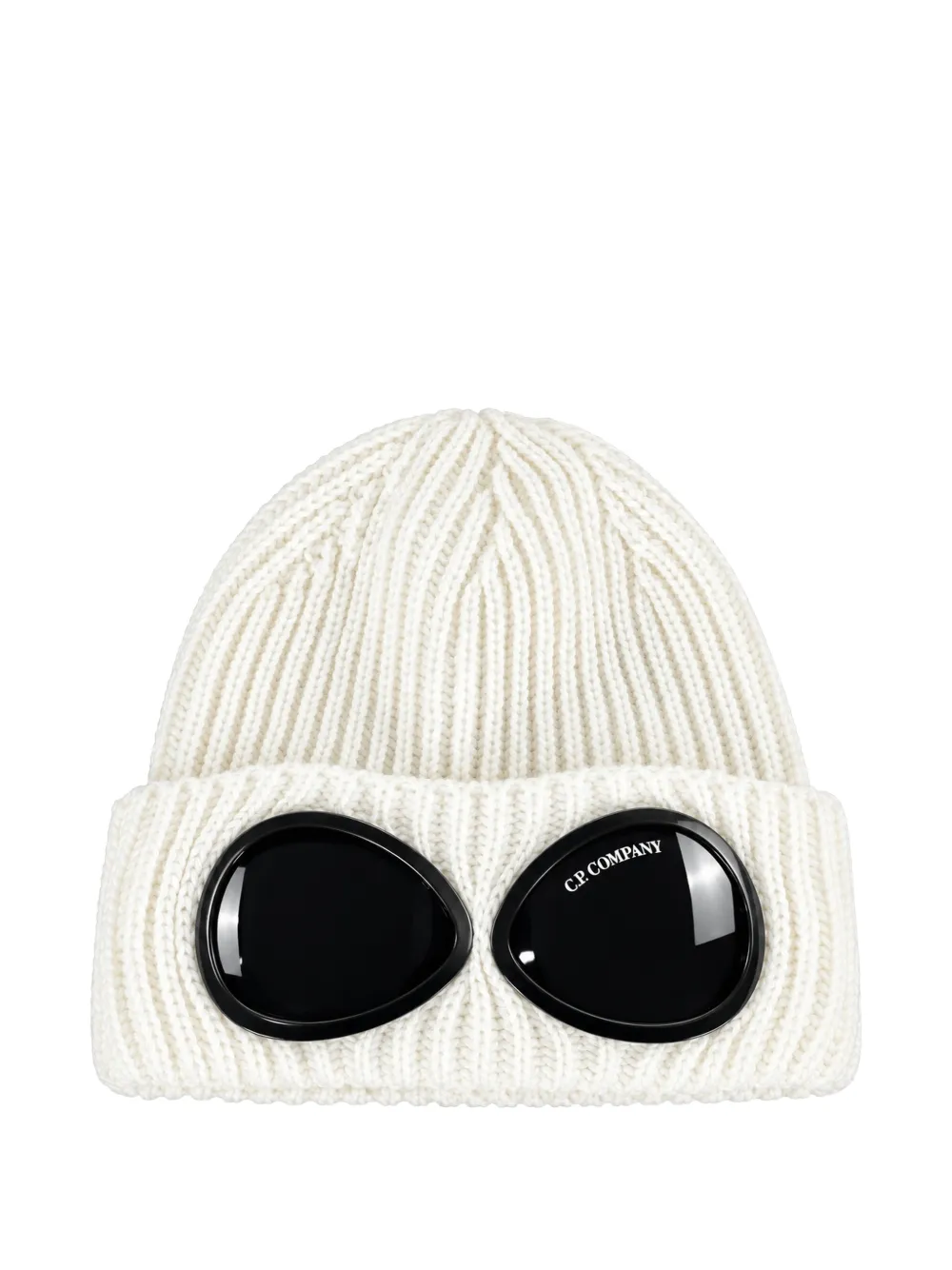 C.P. Company Kids Goggle-detail ribbed beanie hat - Bianco