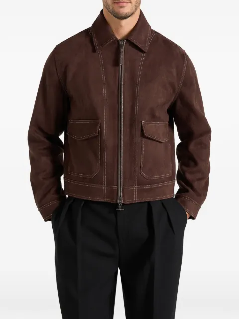 Manière De Voir Vince in brown suede contrast stitch jacket