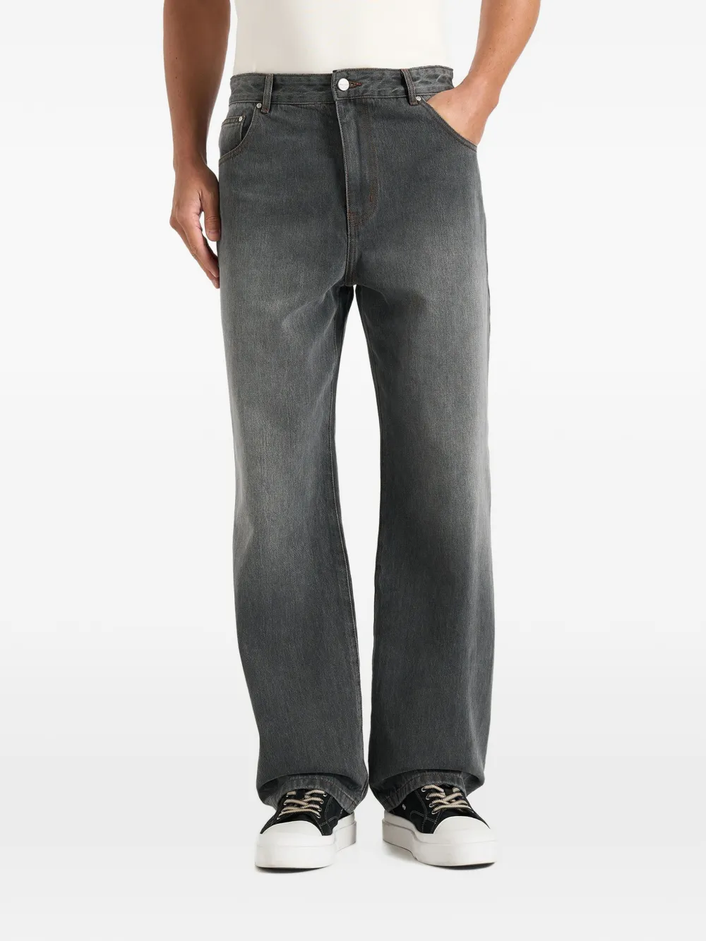 Manière De Voir DN002 in charcoal grey relaxed fit washed jeans - Grau
