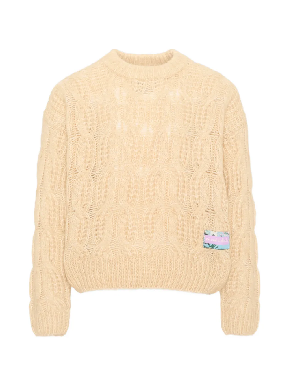 Scotch & Soda Kids cable-knit logo-patch sweater Beige