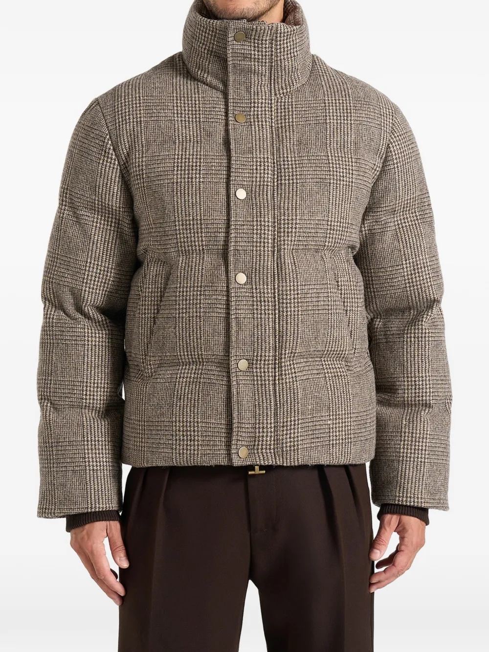 Manière De Voir Tate in brown check wool puffer jacket - Marrone