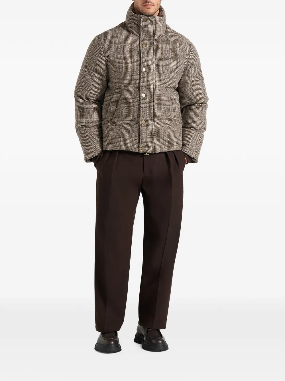 Manière De Voir Tate in brown check wool puffer jacket Bruin