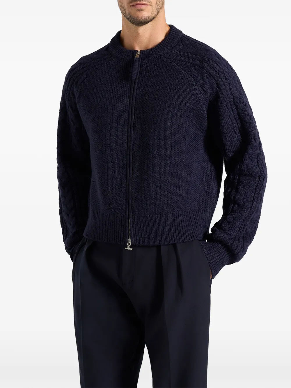 Manière De Voir Gaby in navy wool-blend cable-knit raglan cardigan - Blau