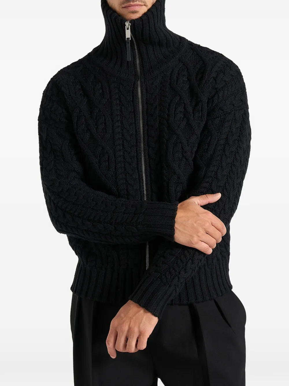 Manière De Voir Amael in black cable knit wool-blend cardigan - Nero