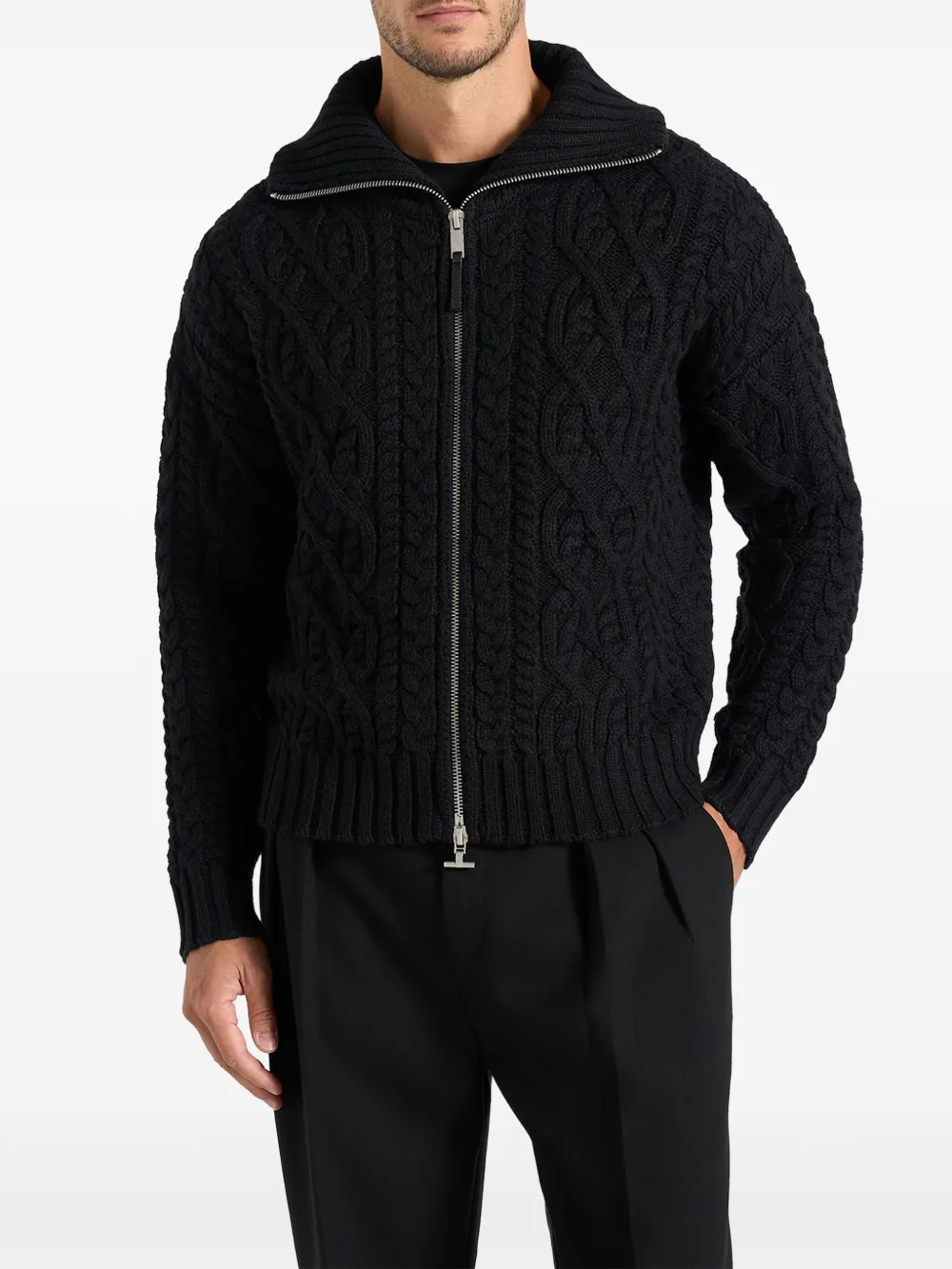 Manière De Voir Amael in black cable knit wool-blend cardigan - Schwarz