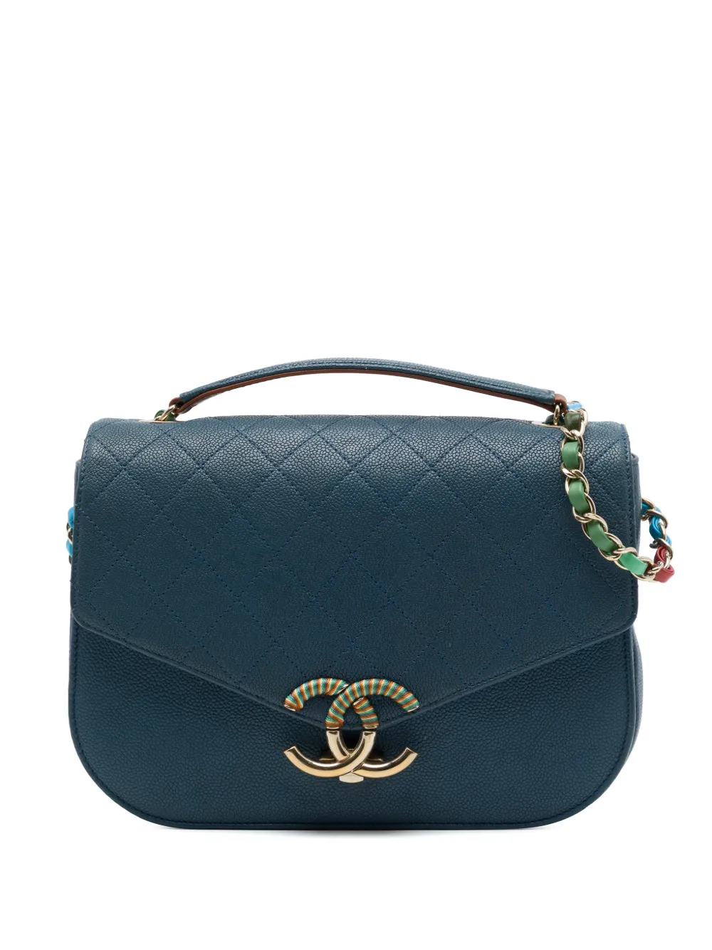 CHANEL Pre-Owned 2016-2017 Paris Cuba Medium Quilted Caviar Thread Around Flap satchel - Blue