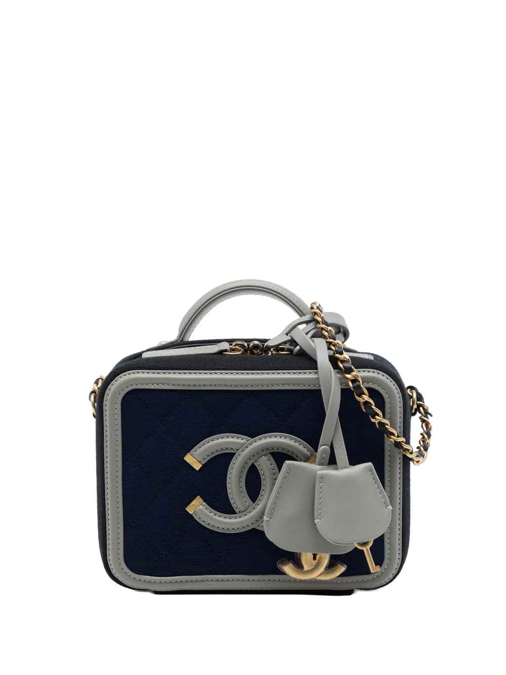 CHANEL Pre-Owned 2019 Small Tricolor Jersey CC Filigree Vanity Case satchel - Blau