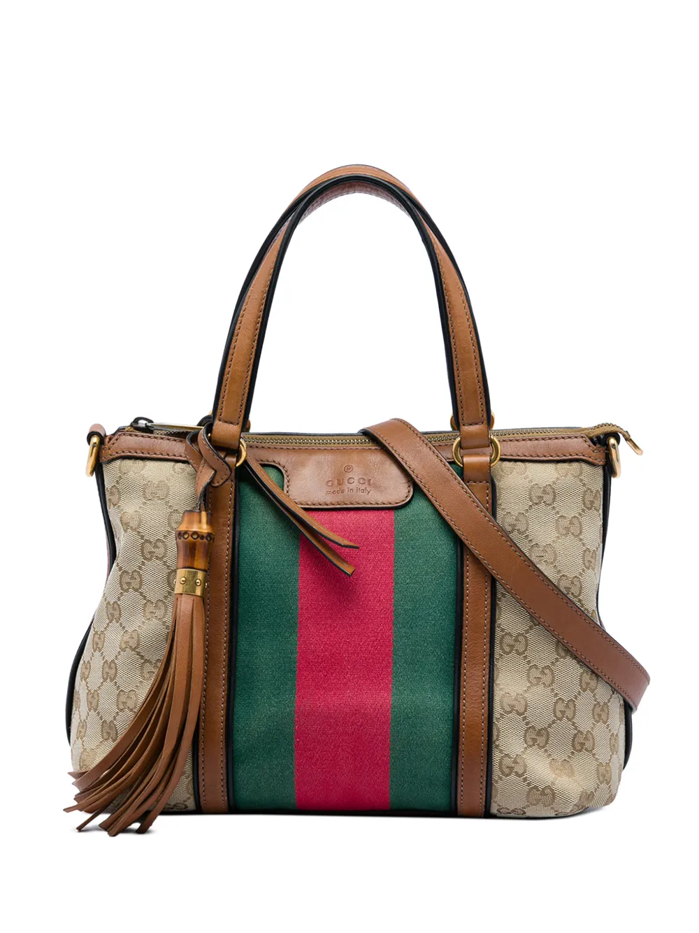 Gucci Pre-Owned 2016-2026 GG Canvas Bamboo Tassel Web satchel - Neutrals
