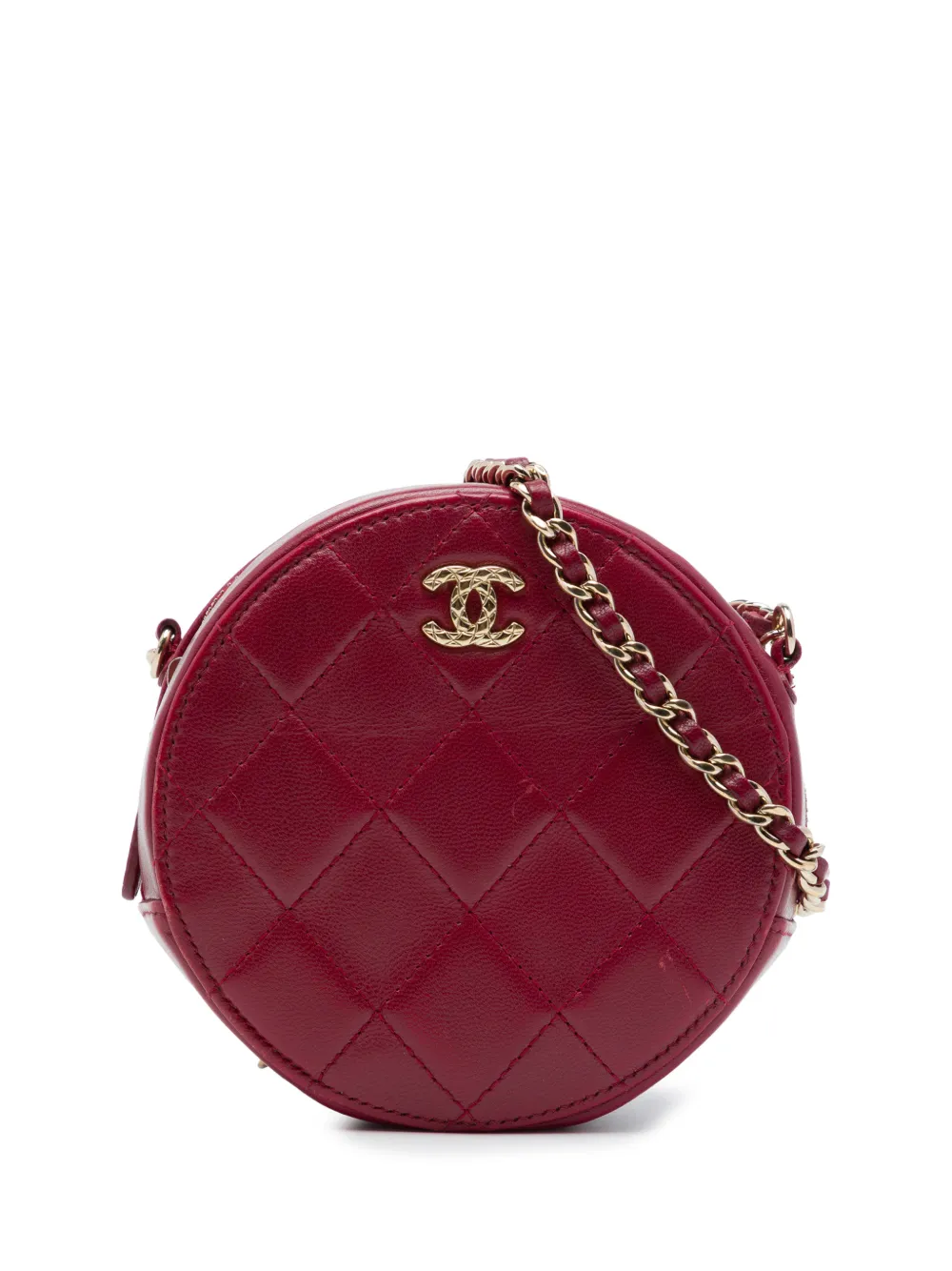 CHANEL Pre-Owned 2020 CC Quilted Lambskin Round Clutch with Chain crossbody bag - Red