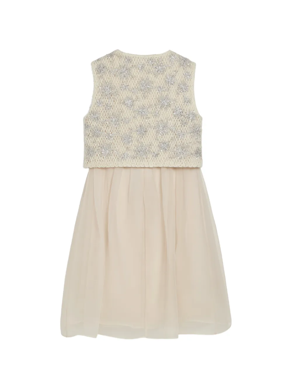 Brunello Cucinelli Kids snowflake-embroidered silk mini dress Beige