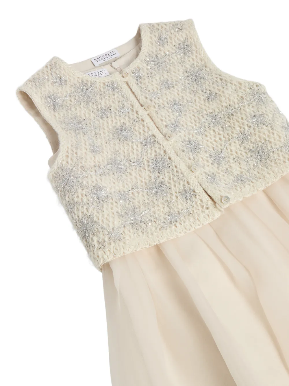 Brunello Cucinelli Kids snowflake-embroidered silk mini dress Beige