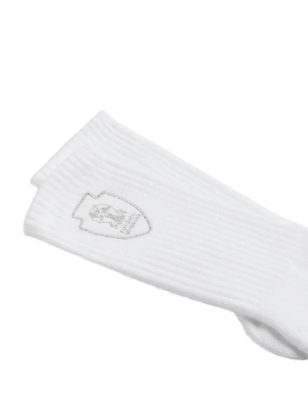Brunello Cucinelli Kids logo-embroidered ribbed-knit socks Wit