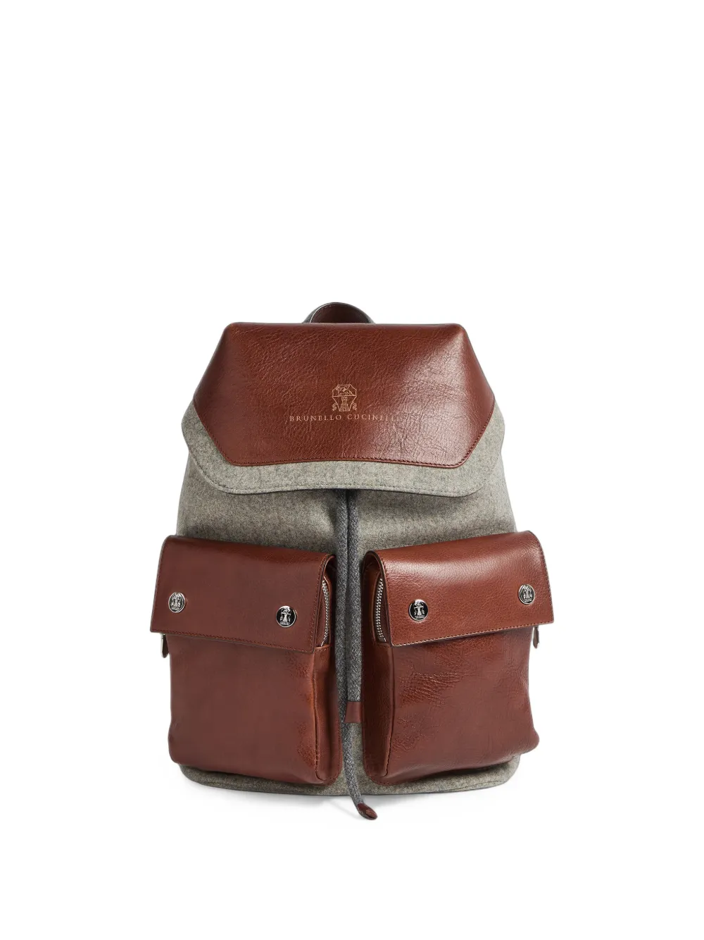 Brunello Cucinelli Kids leather-trim flannel backpack - Braun