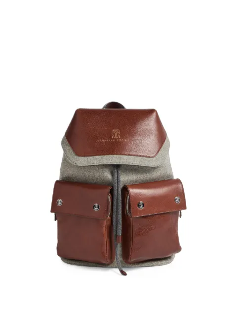 Brunello Cucinelli Kids mochila de franela con ribete de cuero