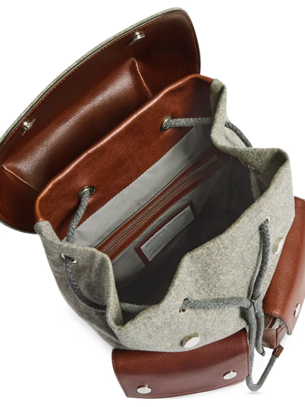 Brunello Cucinelli Kids leather-trim flannel backpack Bruin