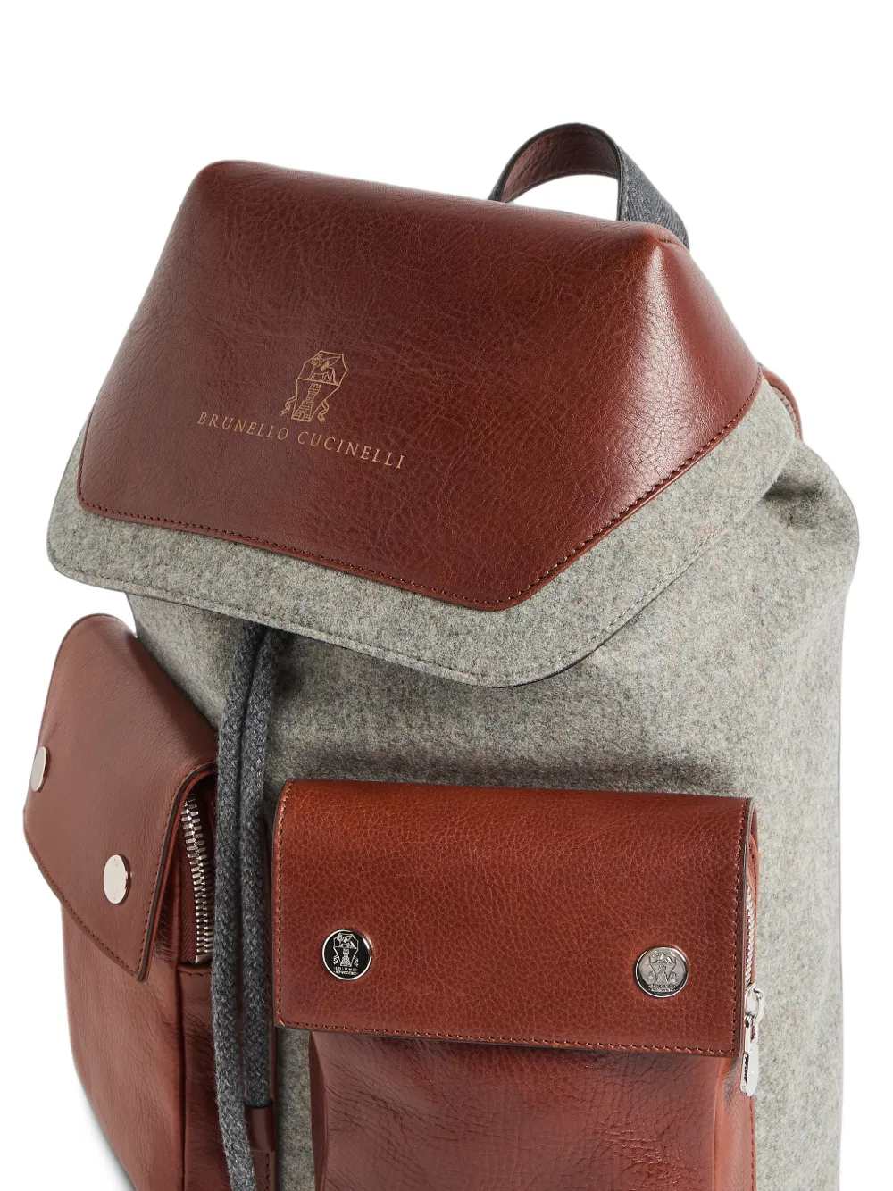 Brunello Cucinelli Kids leather-trim flannel backpack Bruin