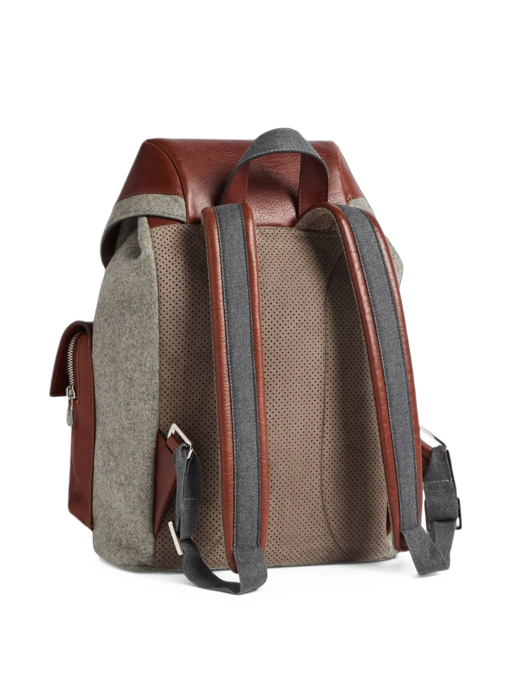 Brunello Cucinelli Kids leather-trim flannel backpack Bruin