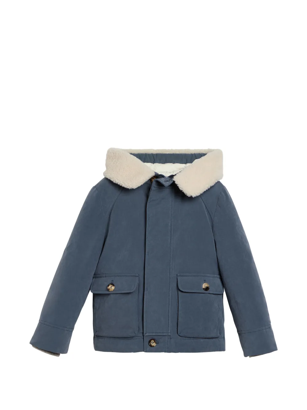 Brunello Cucinelli Kids shearling-trim waxed parka - Blau