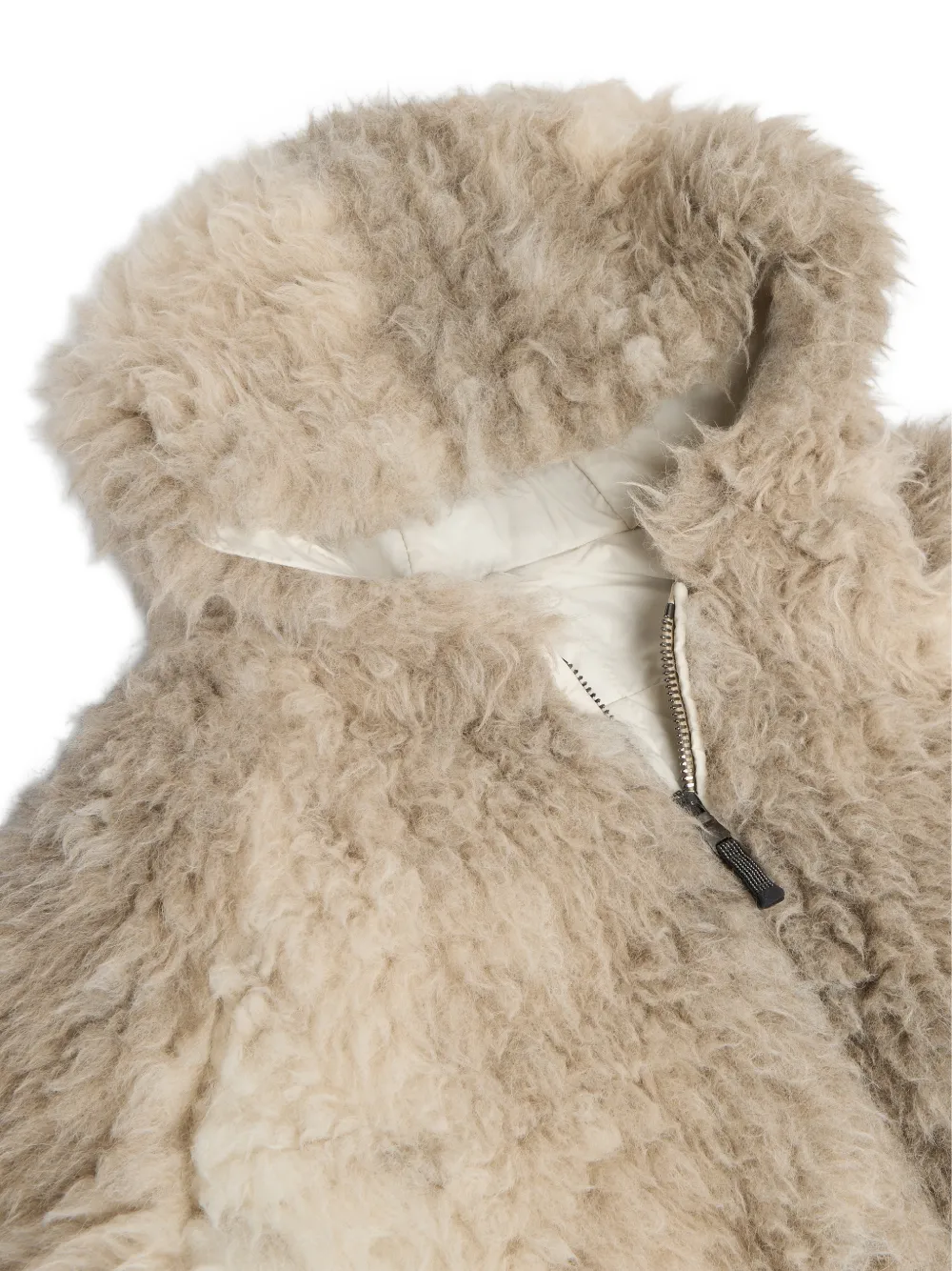 Brunello Cucinelli Kids Bontjas met capuchon Beige