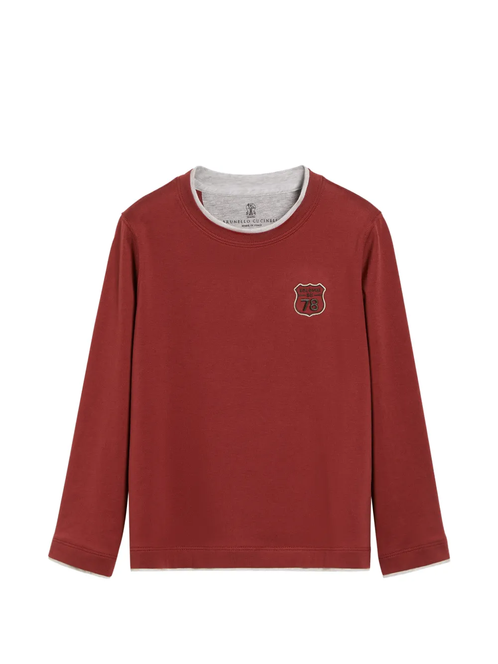 Brunello Cucinelli Kids T-shirt con ricamo ed effetto a strati - Rosso