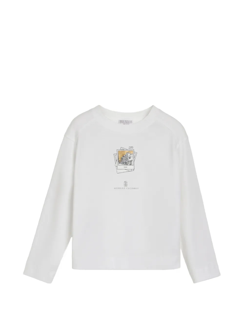 Brunello Cucinelli Kids T-shirt con grafica e maniche lunghe - Bianco