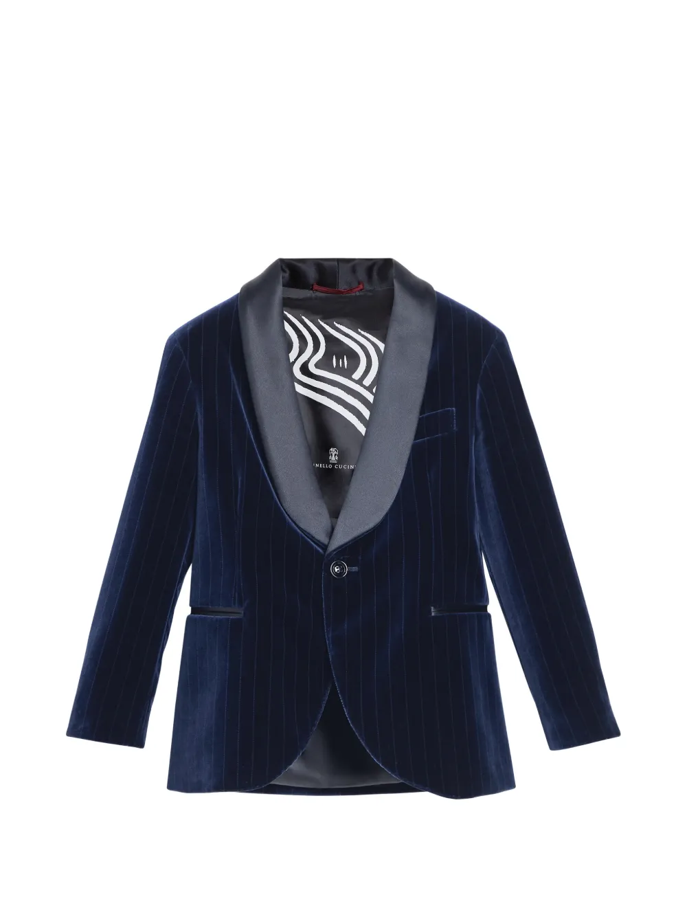 Brunello Cucinelli Kids chalk-stripe velvet blazer Blauw