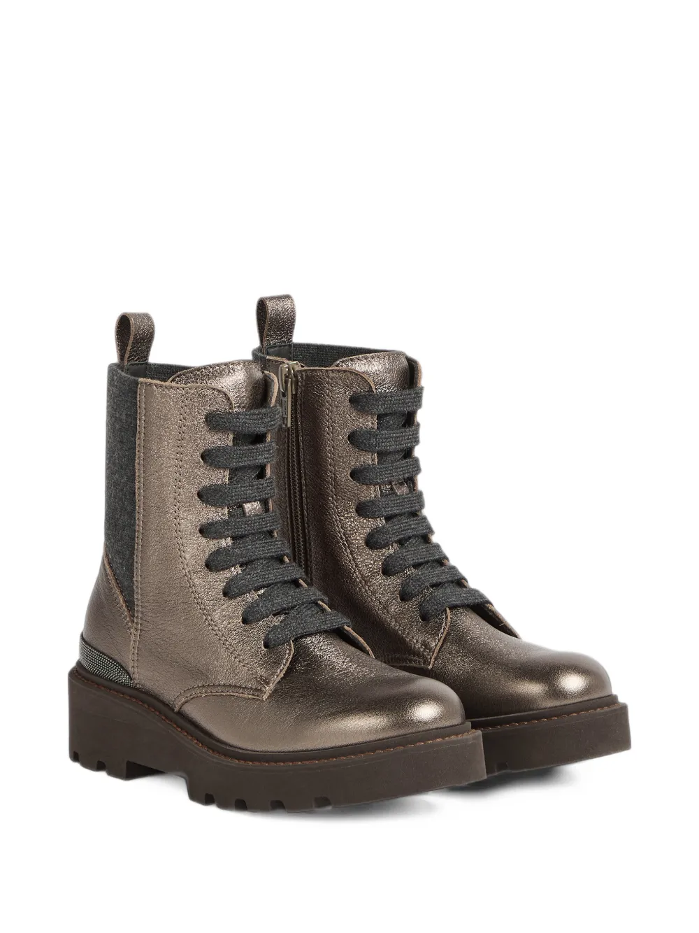Brunello Cucinelli Kids Stivali Monili in pelle lamé - Marrone