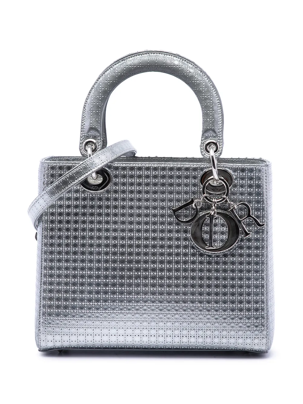 Christian Dior Pre-Owned 2015 Medium Metallic Patent Microcannage Lady Dior satchel - Silver