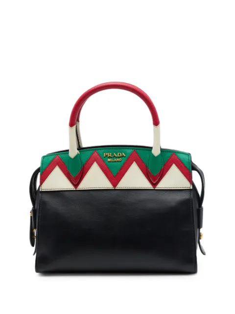 Prada Pre-Owned bolsa satchel Greca Esplanade pequeña de piel de becerro City con ribete de piel saffiano 2010-2026