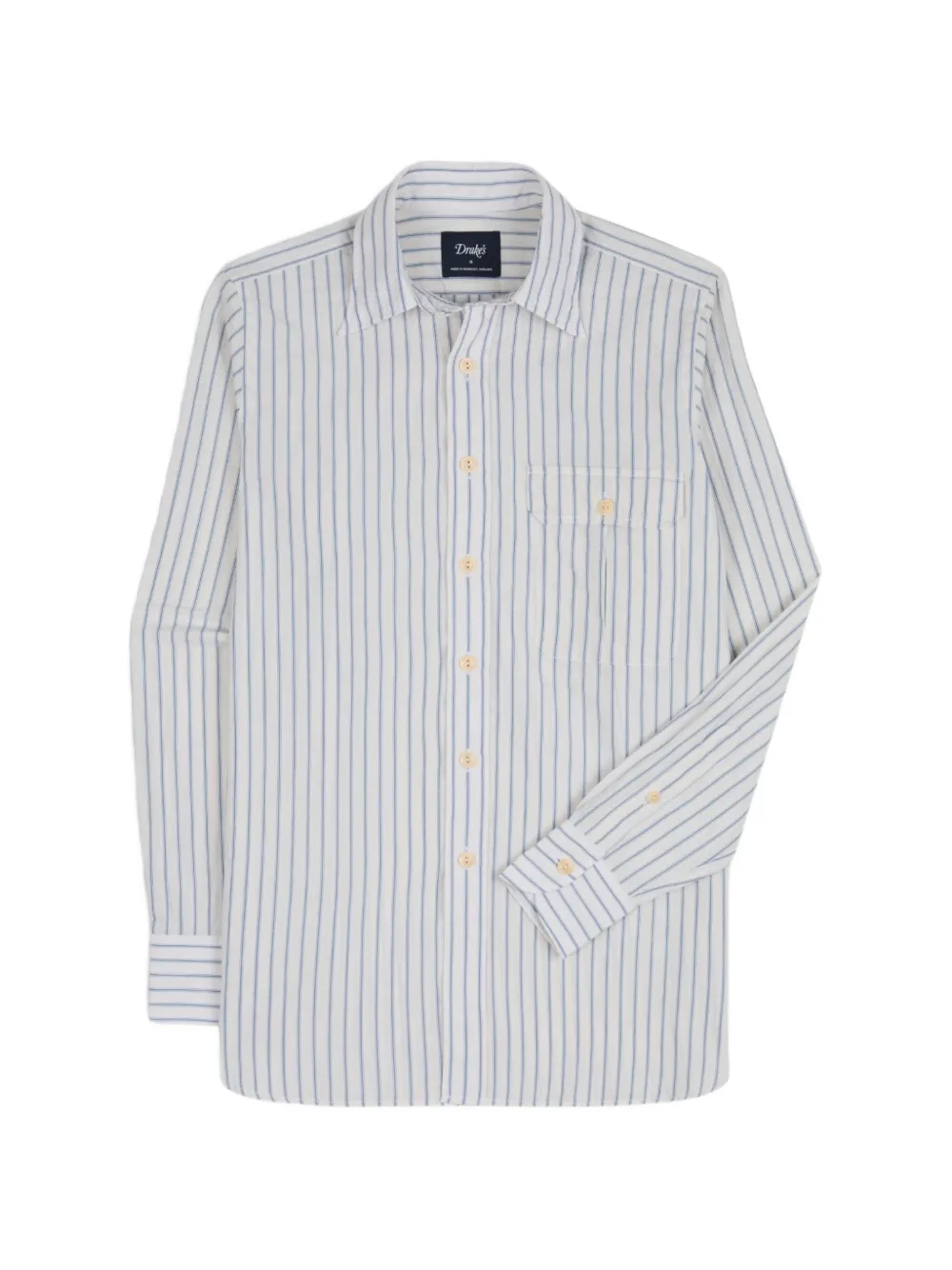 Drake's Halo Stripe Long Point-collar Shirt In Gray
