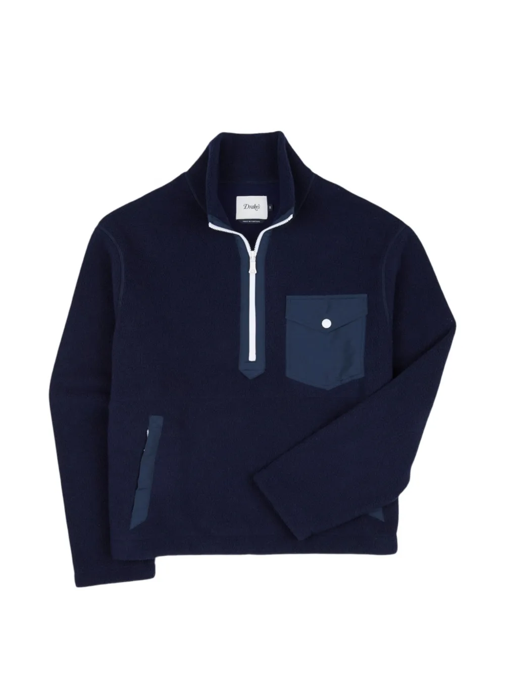 Drake's Quarter-zip Fleece Sweater In Blue