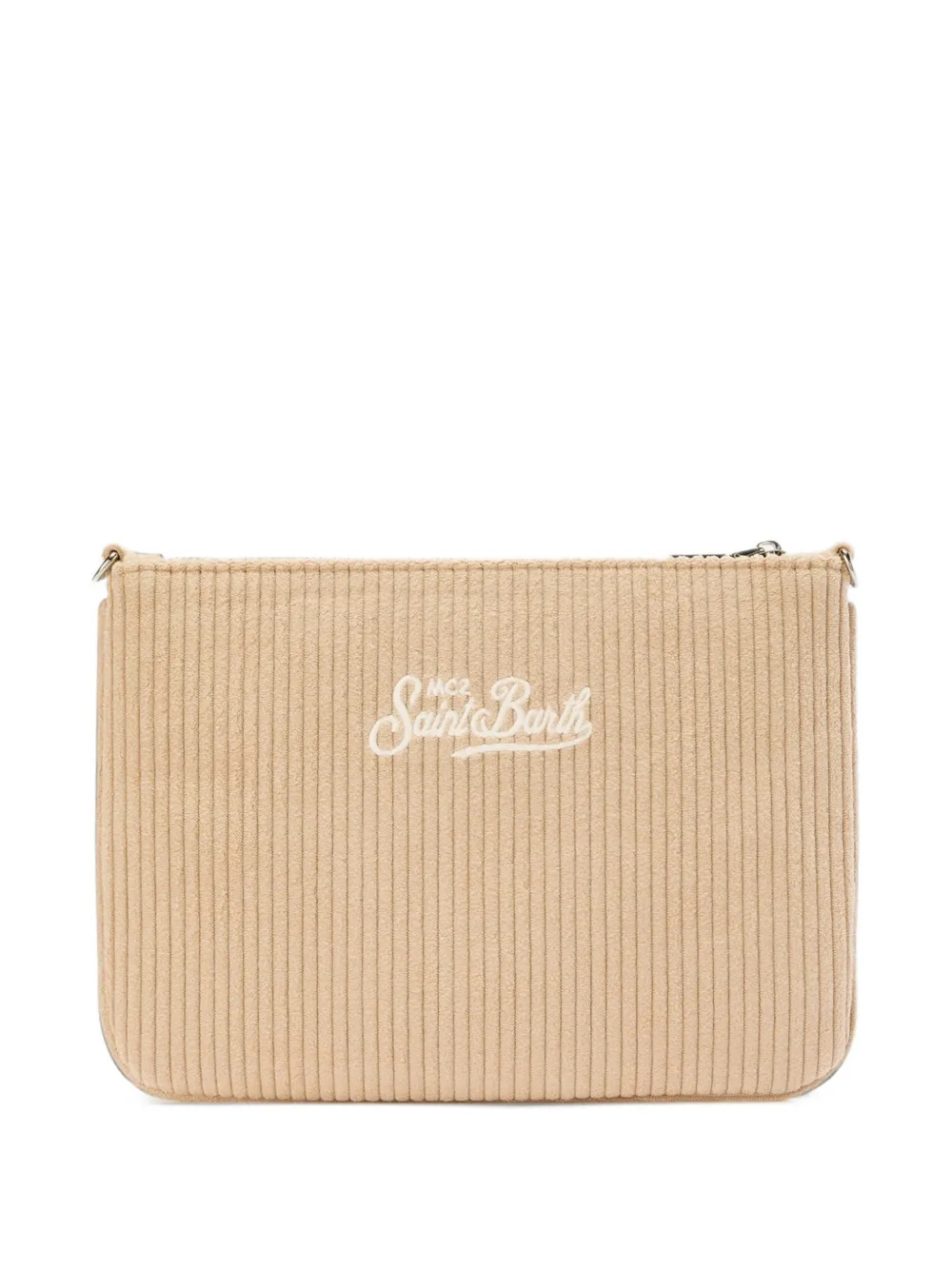MC2 Saint Barth logo-embroidered corduroy clutch bag Beige