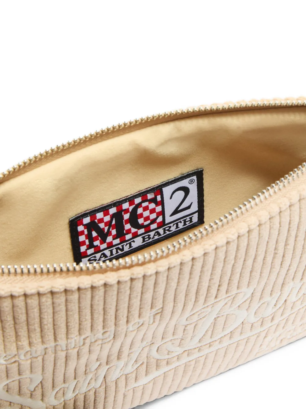 MC2 Saint Barth logo-embroidered corduroy clutch bag Beige