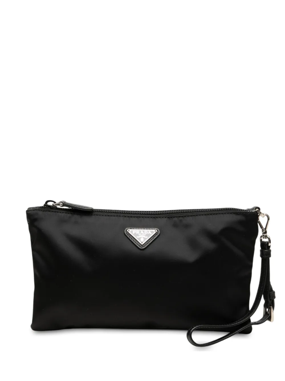 Prada Pre-Owned 2000-2013 Saffiano Trimmed Tessuto Wristlet Zip pouch - Nero