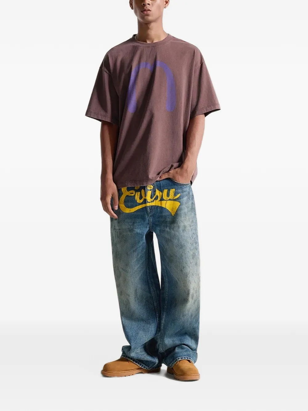EVISU logo-print loose jeans Blauw