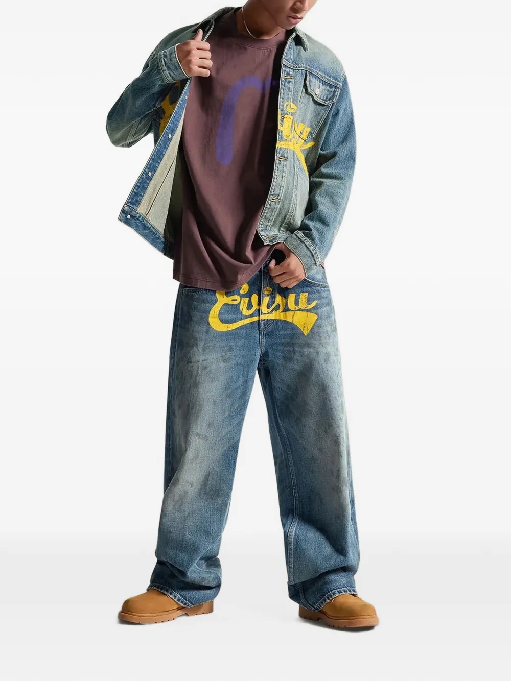 EVISU logo-print denim jacket Blauw
