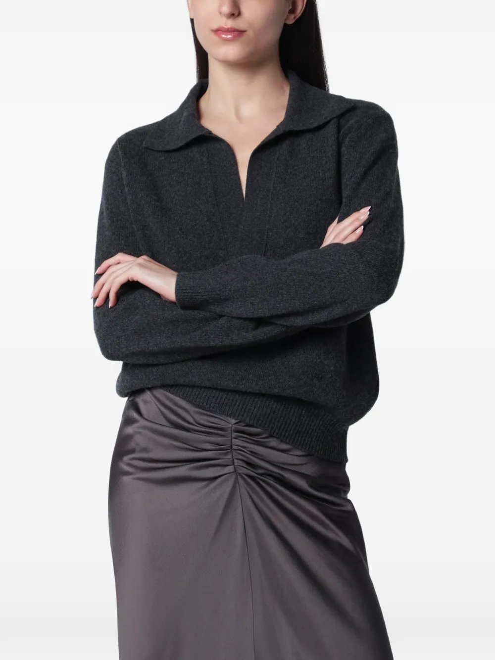 Victoria Beckham Genevieve polo-collar sweater - Grau