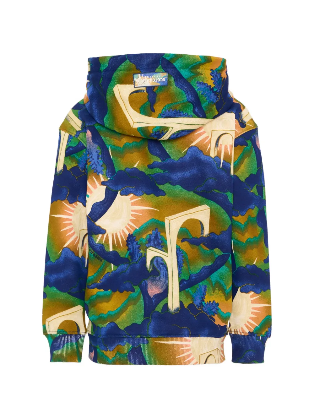 Scotch & Soda Kids landscape-print cotton hoodie Blauw