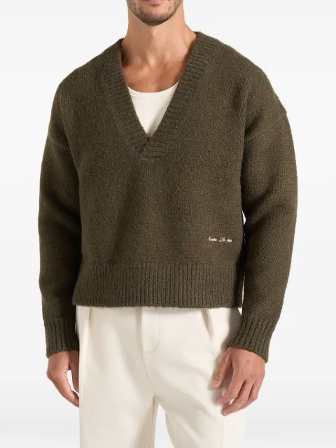 Manière De Voir Chad in olive V-Neck wool-blend knit sweater