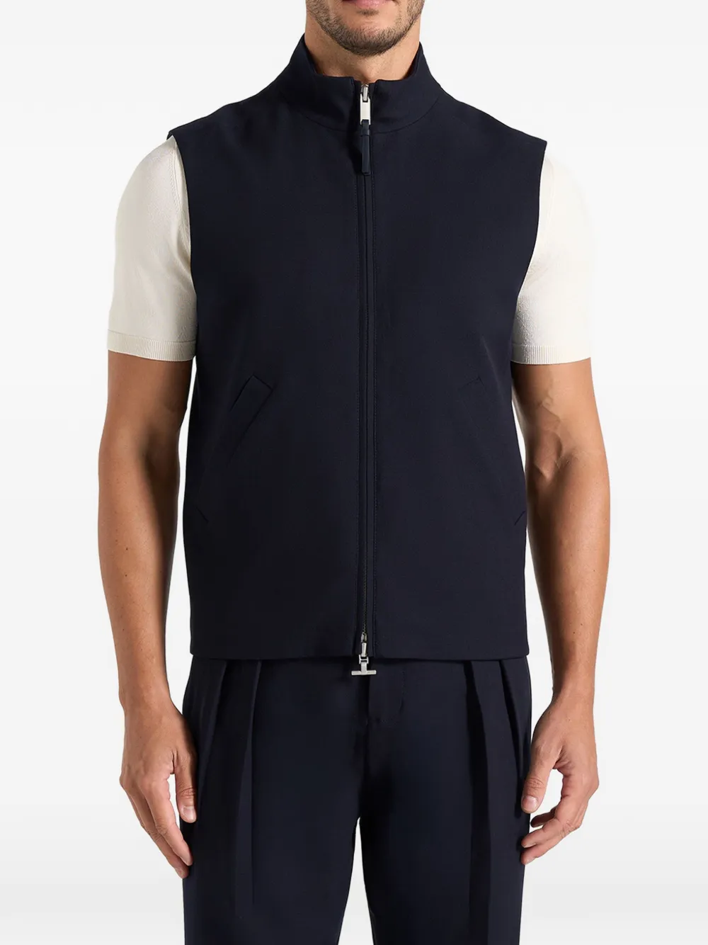 Manière De Voir Levi in dark-navy zip-through wool-blend tailored gilet - Blau