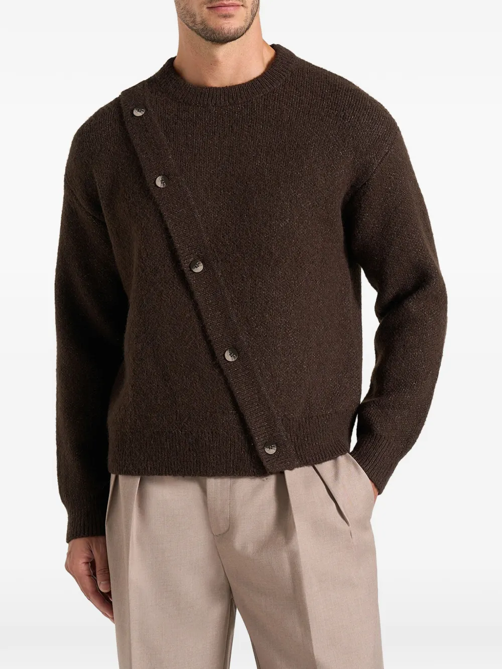 Manière De Voir Theo in brown asymmetric brushed wool-blend knit jumper - Marrone