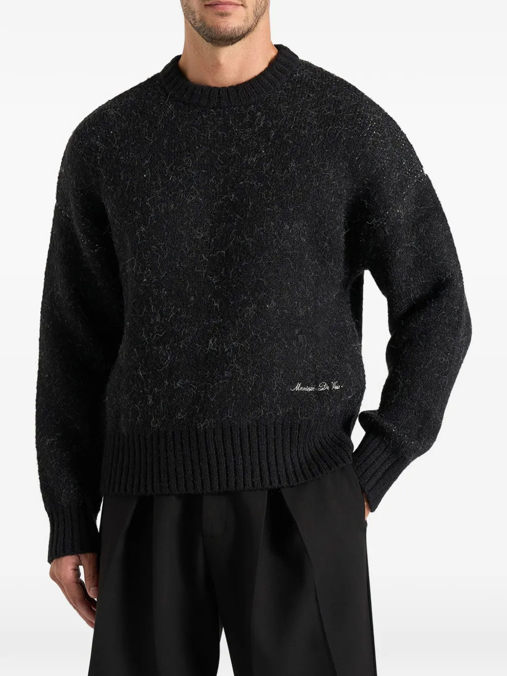 Manière De Voir Kamil in black art-slogan speckled brushed wool-blend knit jumper - Nero