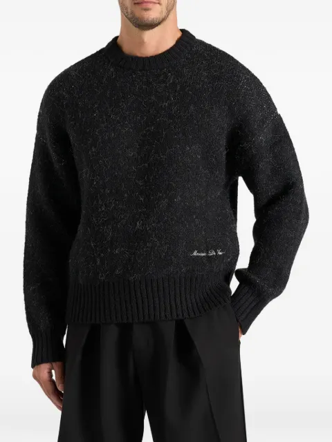 Manière De Voir Kamil in black art-slogan speckled brushed wool-blend knit jumper