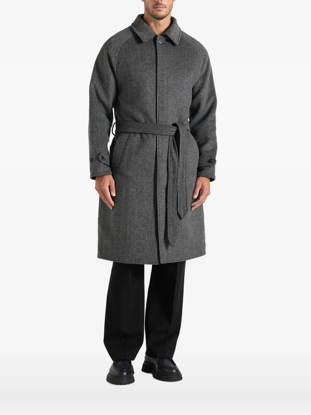 Manière De Voir Alfie in grey/black reversible belted wool-blend car coat - Grigio