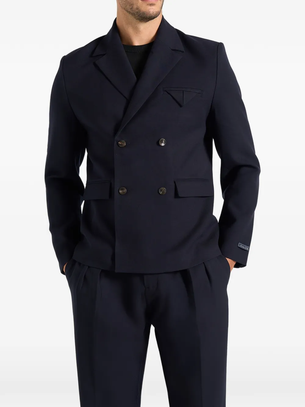 Manière De Voir Didier in black double breasted tailored wool-blend suit blazer - Blu