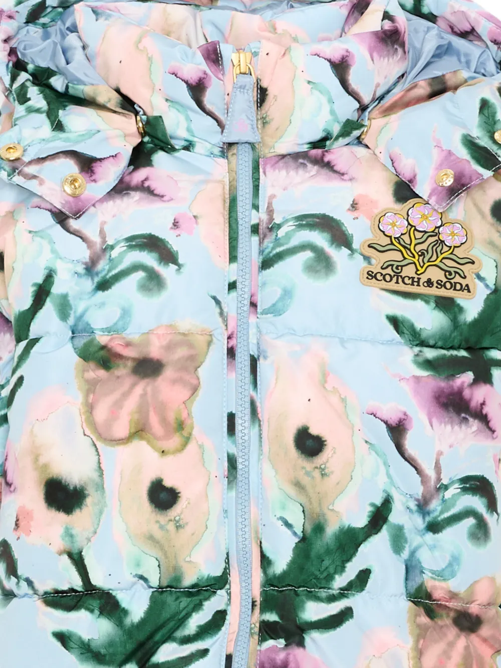 Scotch & Soda Kids floral-print puffer jacket Blauw