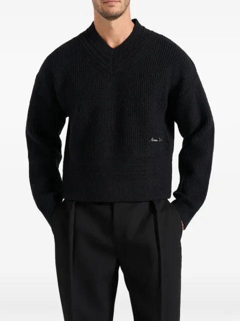 Manière De Voir Remi in black signature ribbed wool-blend V-neck sweater