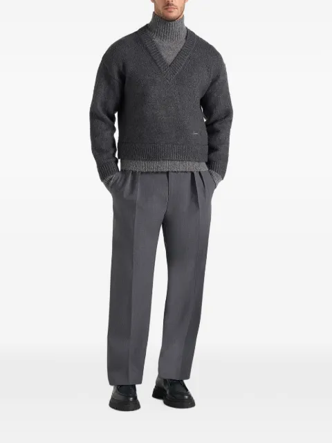 Manière De Voir Jacques in charcoal double-layer wool-blend V-neck knit jumper