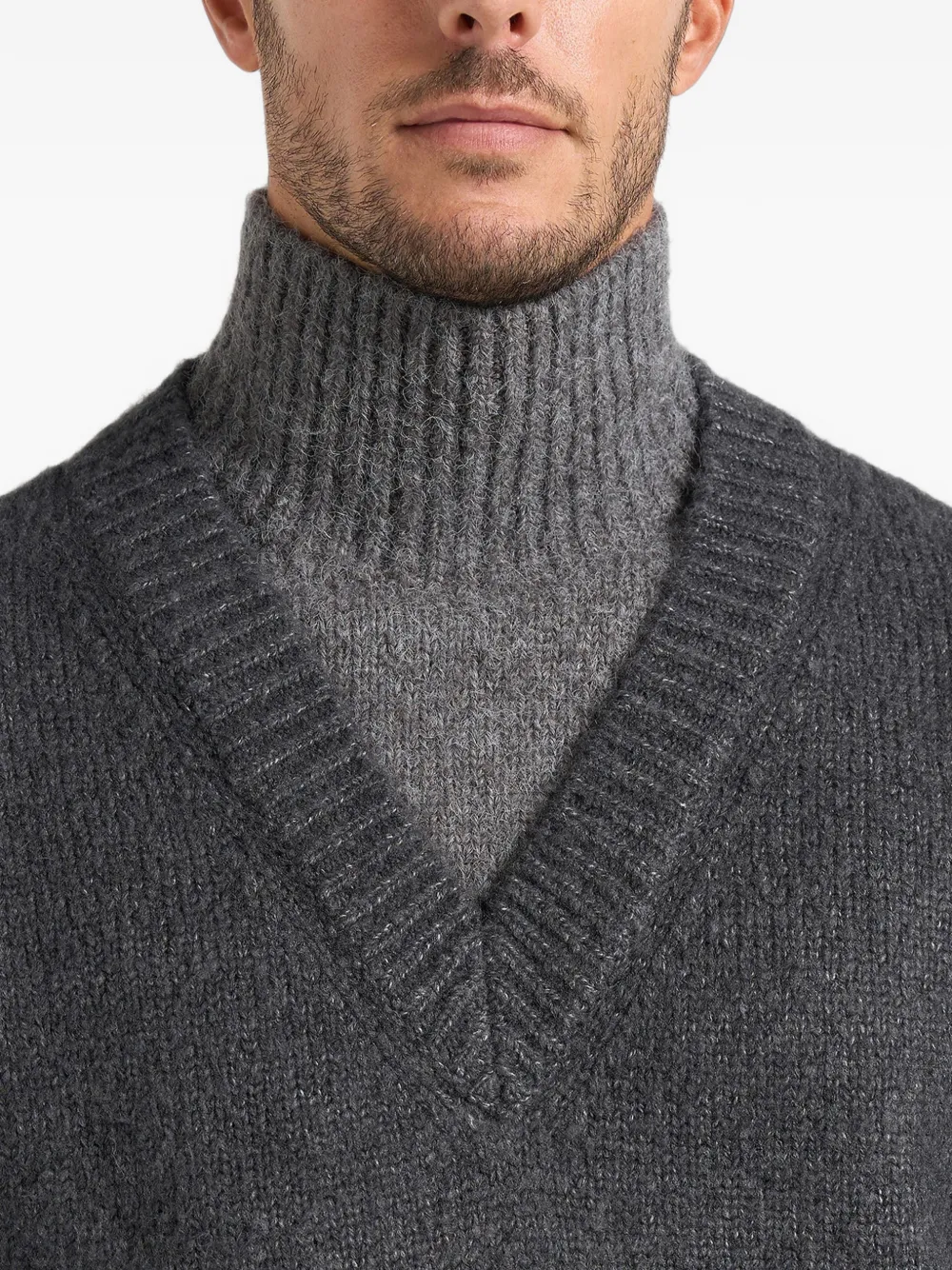 Manière De Voir Jacques in charcoal double-layer wool-blend V-neck knit jumper Grijs